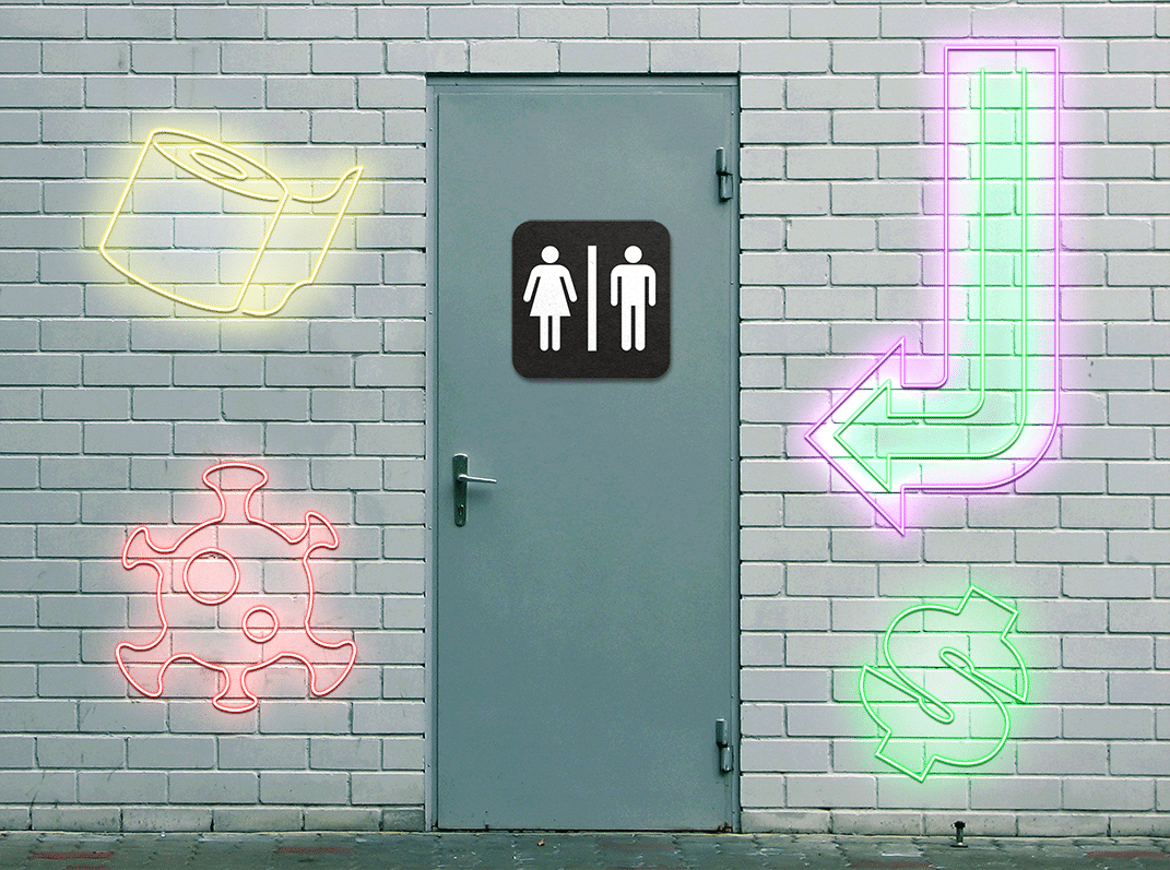 Photo illustration of locked bathroom