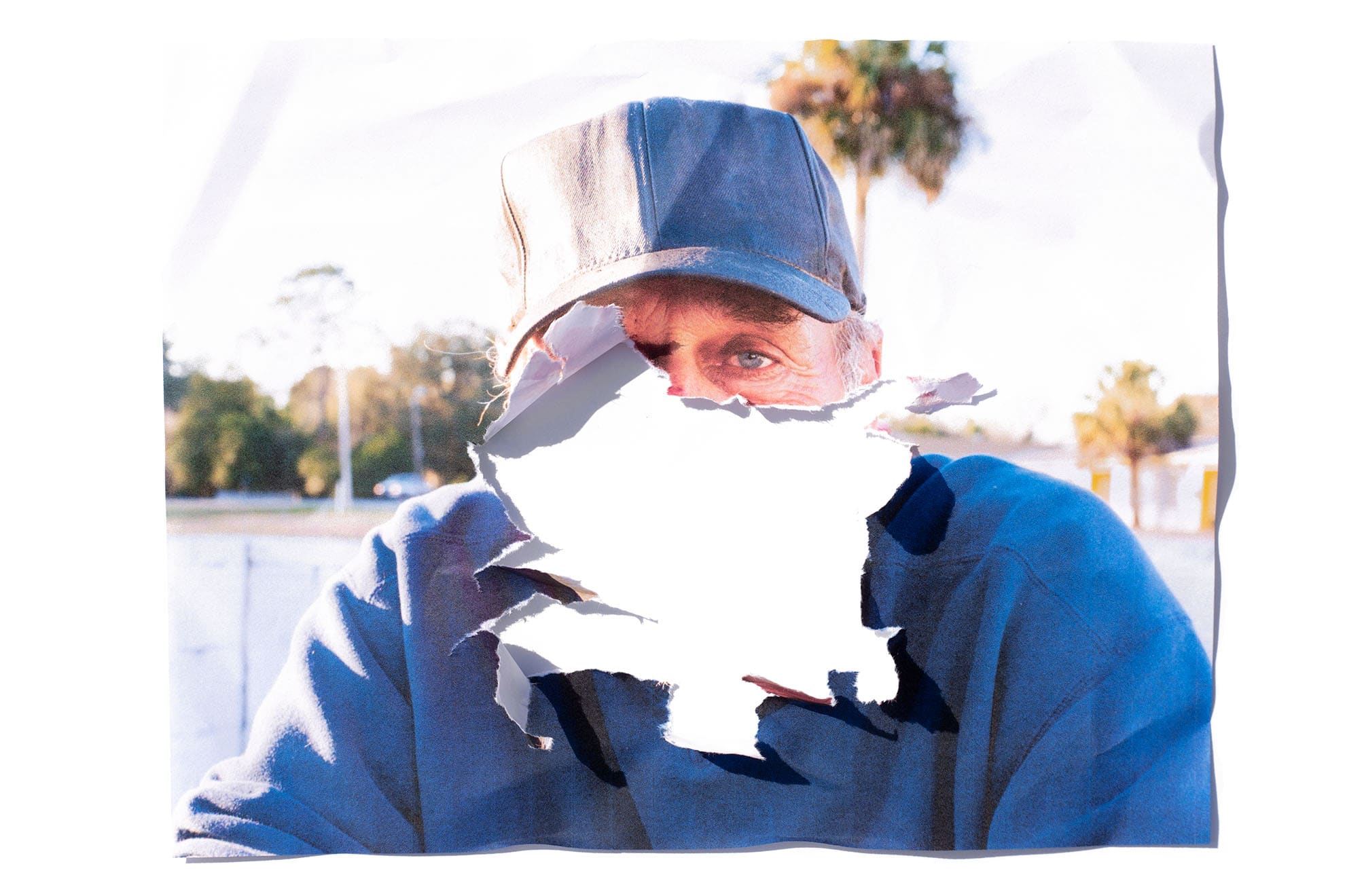 cut up picture of man experiencing homelessness 